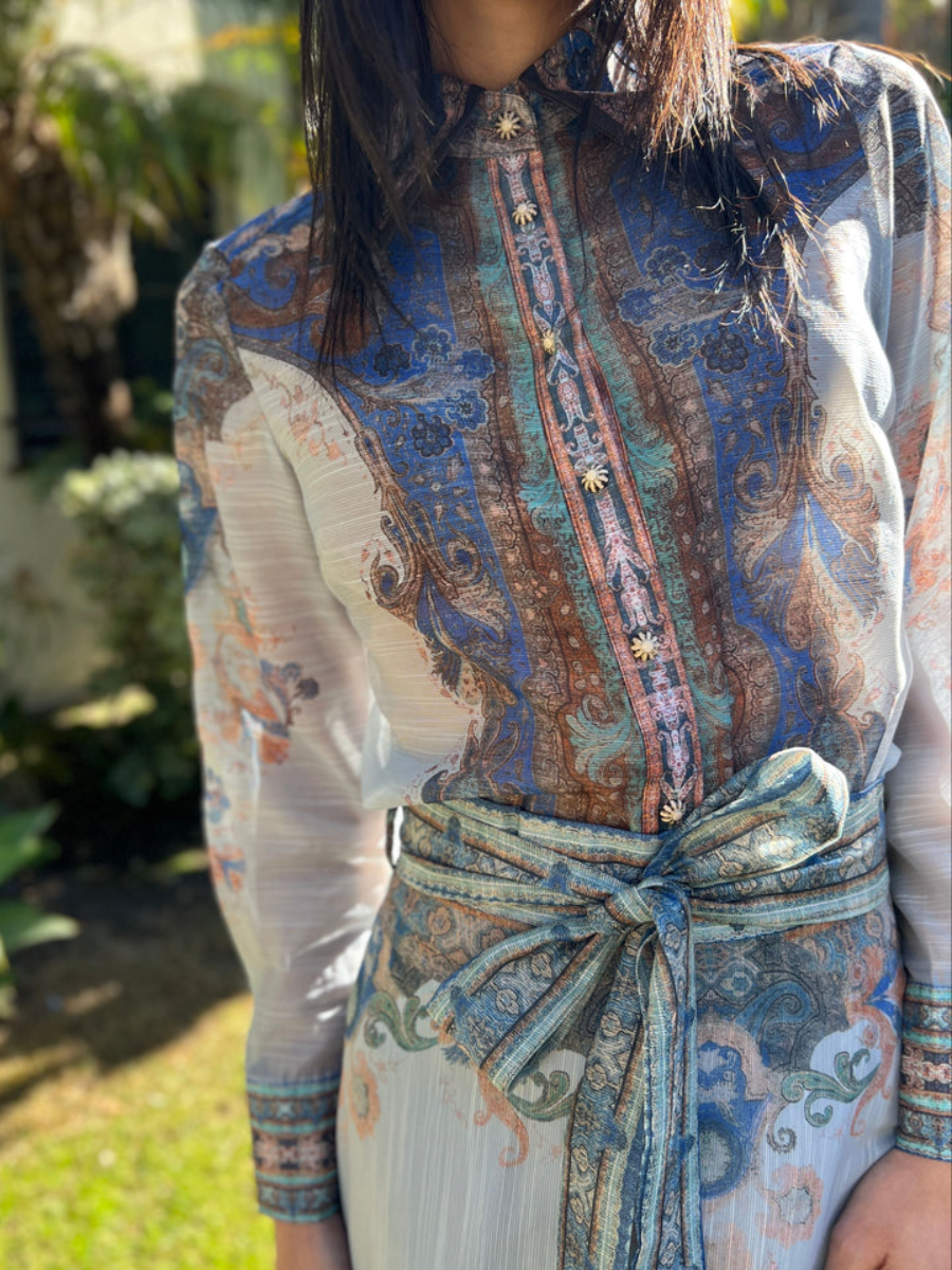 Katherine Tie Waist Long Sleeve Button Down Set Dress