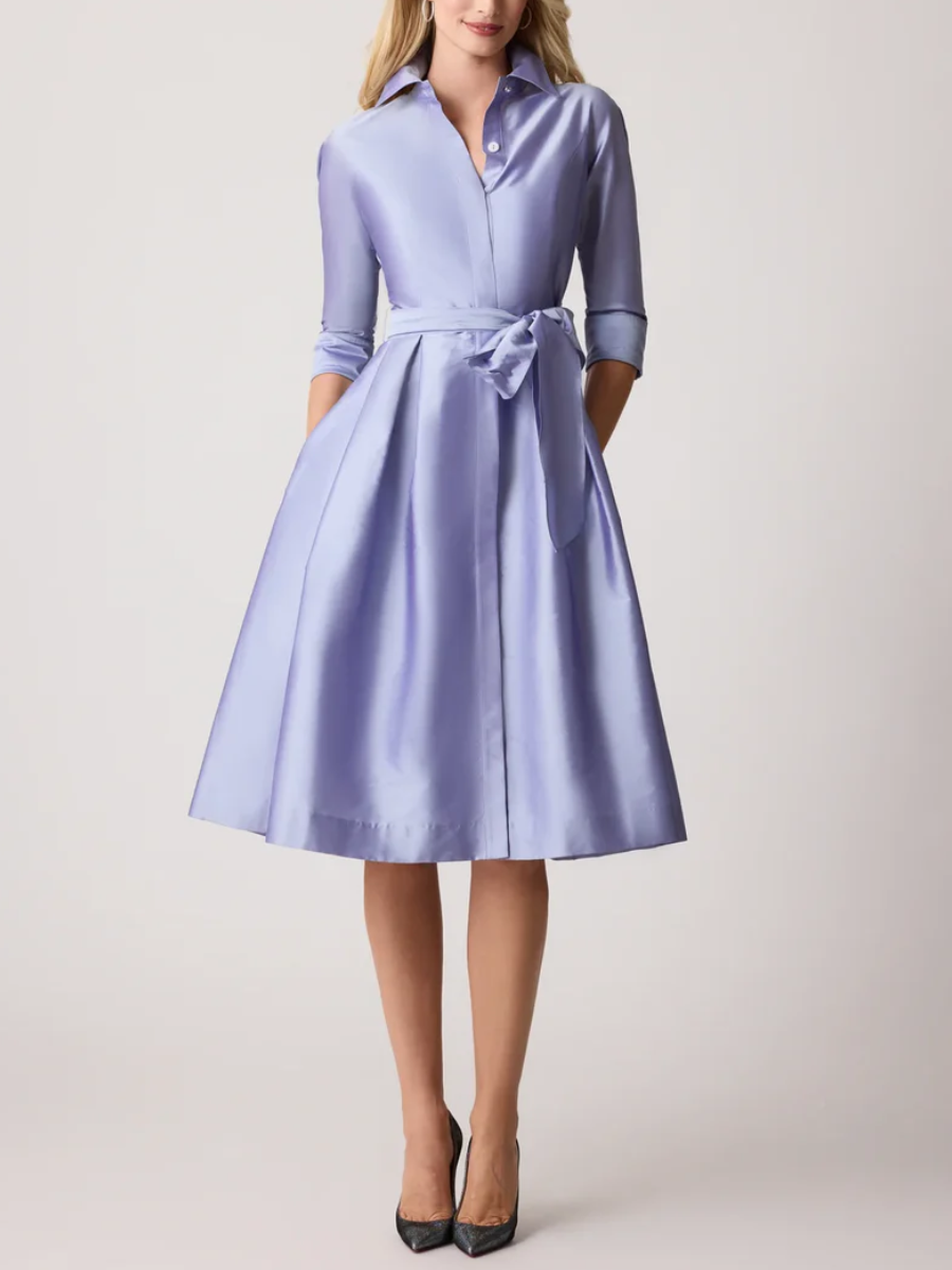 BELTED TAFFETA SHIRT DRESS