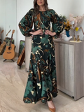 Fashion Floral Embroidery Dark Green Dress