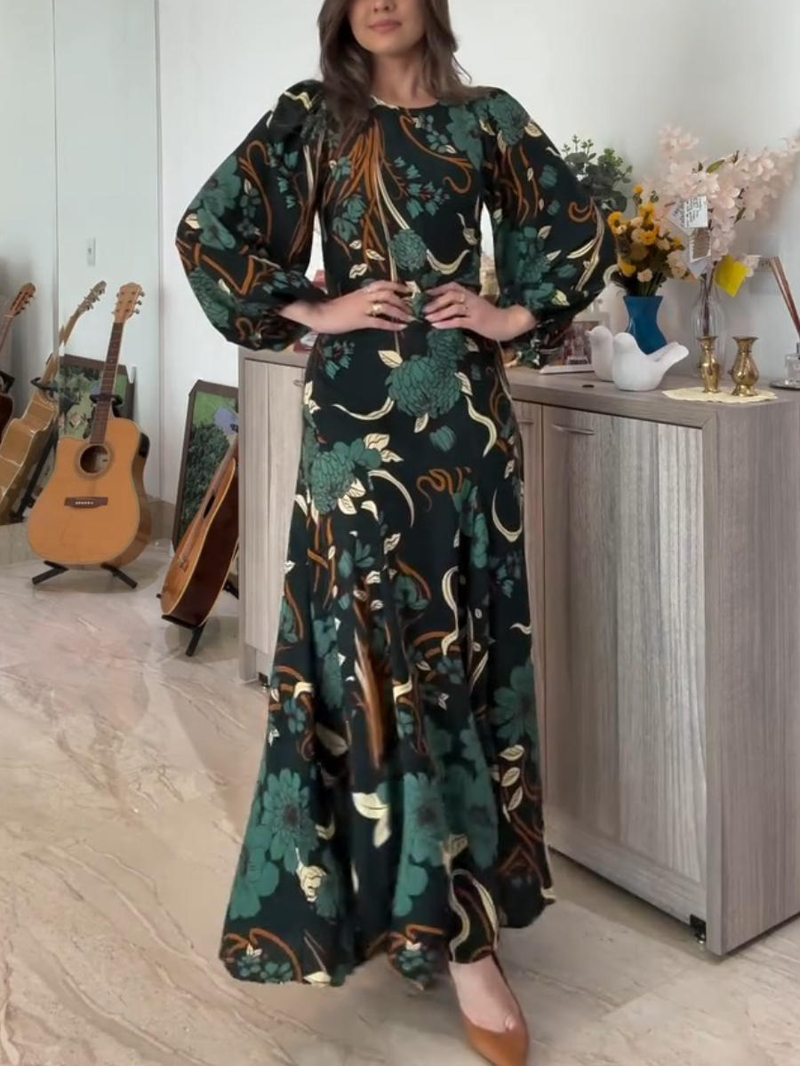 Fashion Floral Embroidery Dark Green Dress