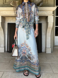 Katherine Tie Waist Long Sleeve Button Down Set Dress