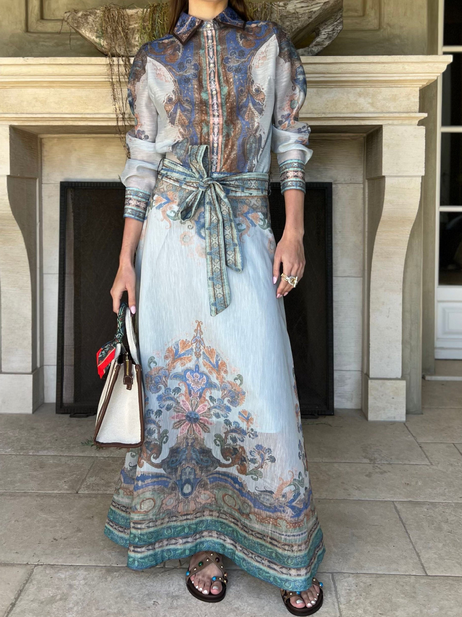 Katherine Tie Waist Long Sleeve Button Down Set Dress