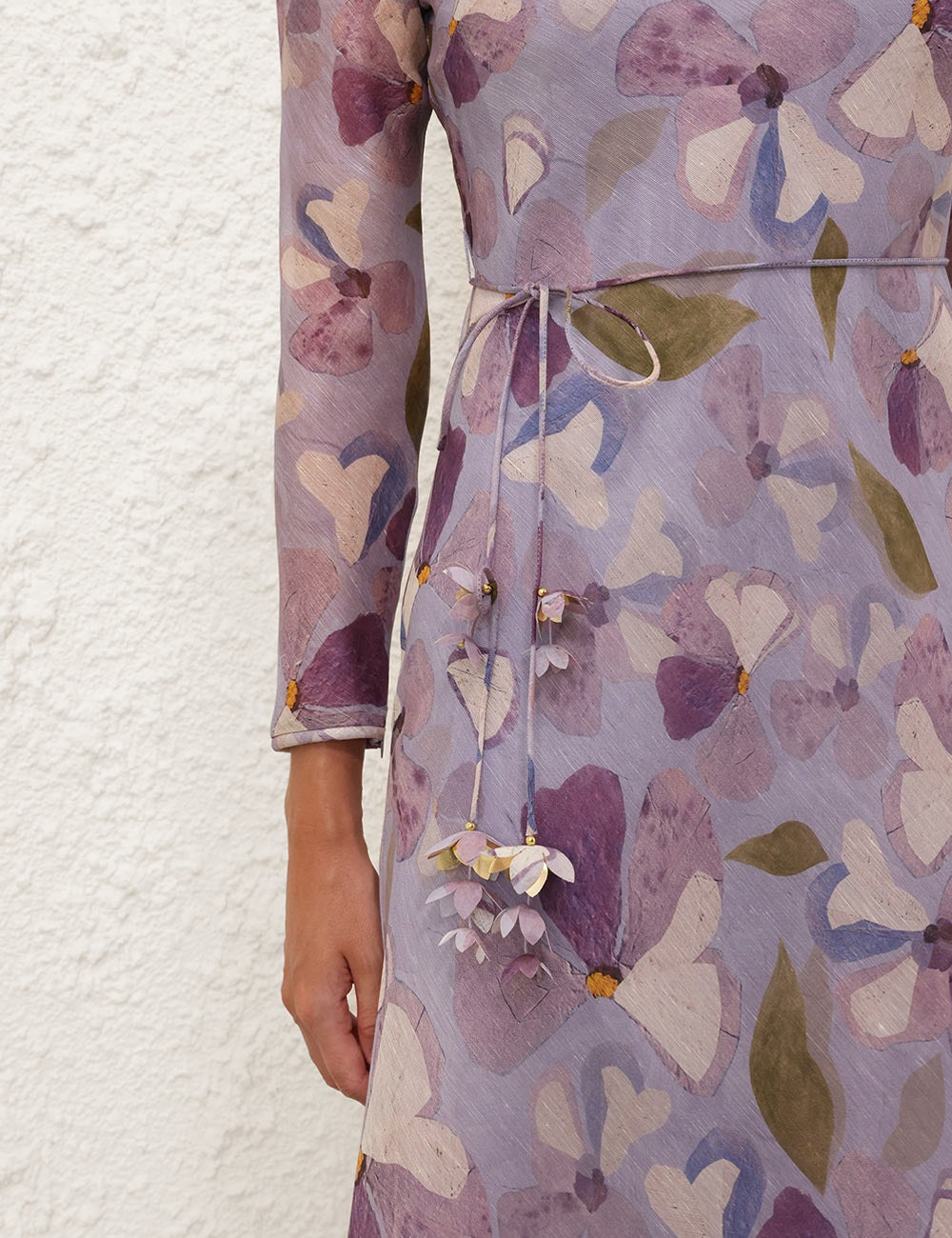 Summer Silk linen Lavender Floral Printed Maxi Dress