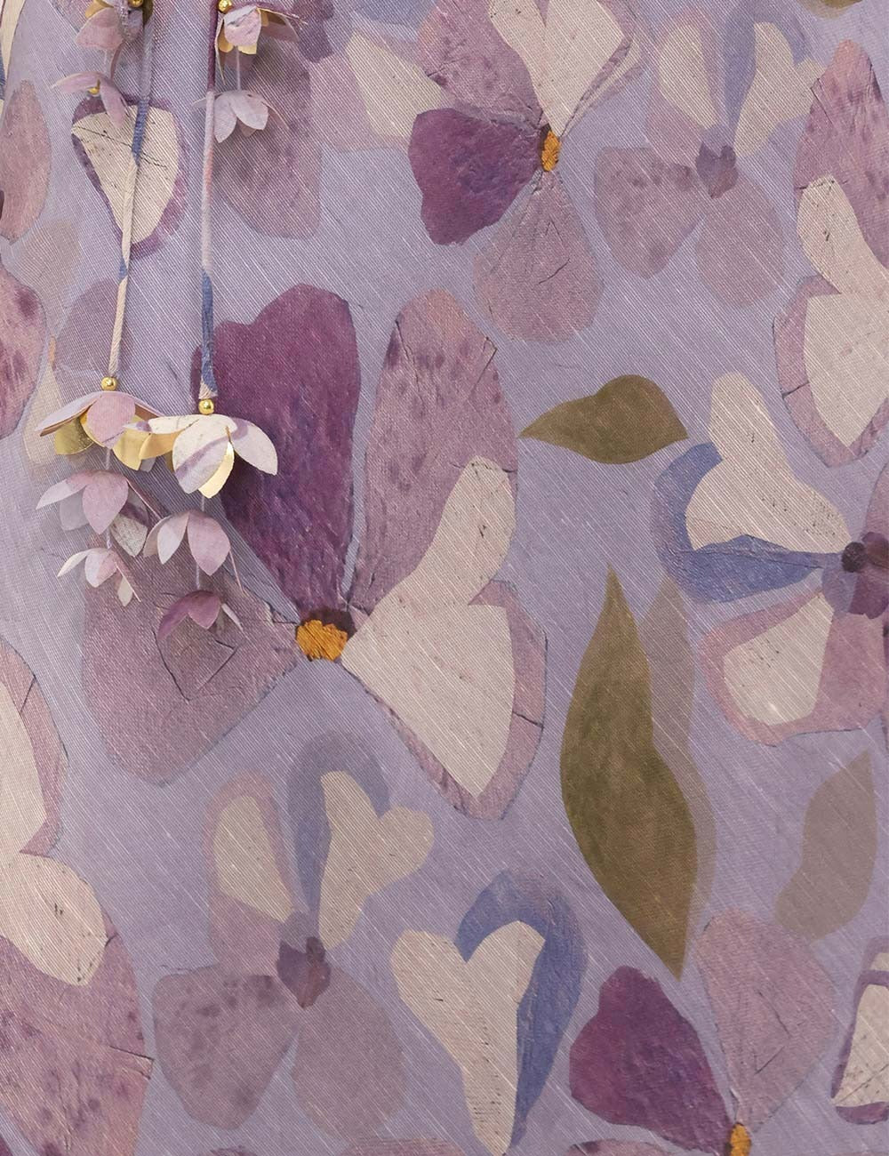 Summer Silk linen Lavender Floral Printed Maxi Dress