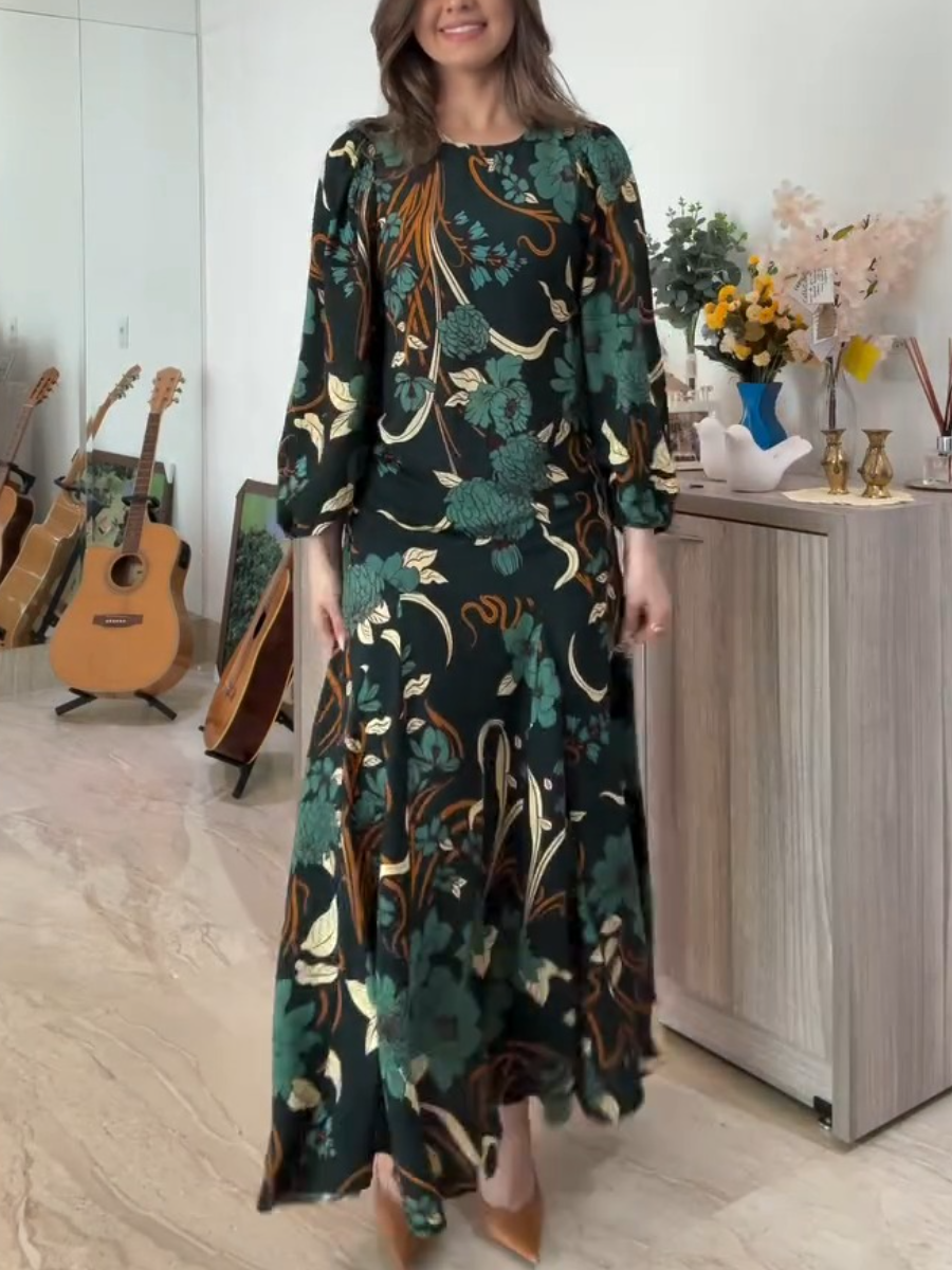 Fashion Floral Embroidery Dark Green Dress