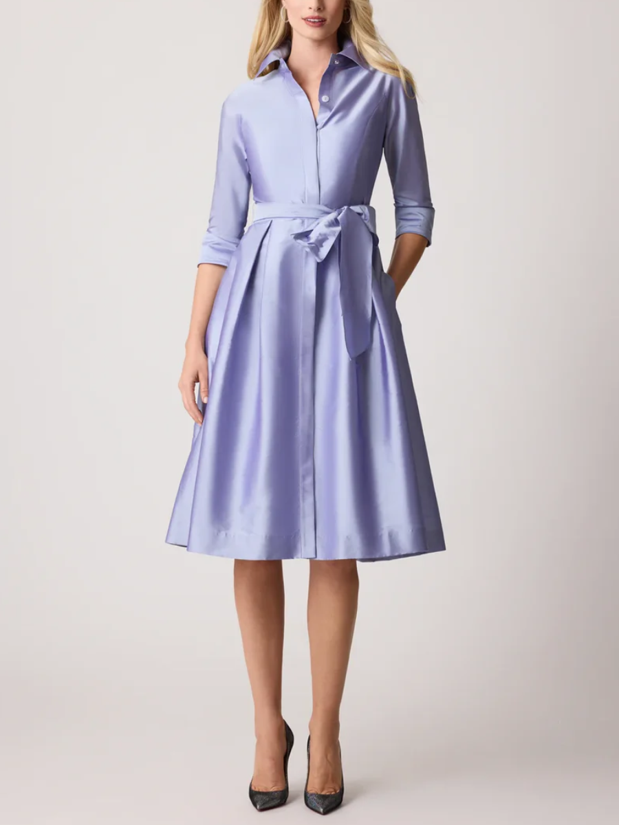 BELTED TAFFETA SHIRT DRESS